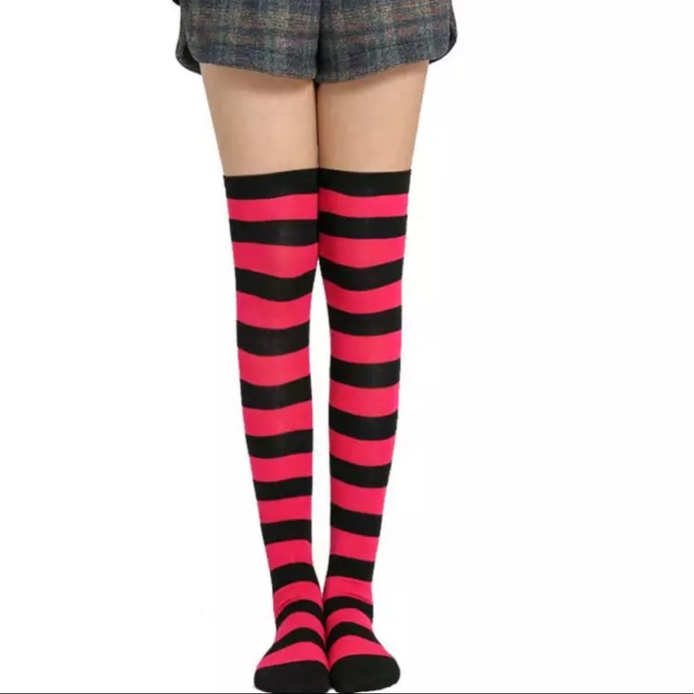 Stretchy Striped Thigh High Socks